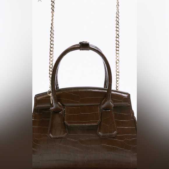 Zara croc city bag chocolate brown. Gold chain - Picture 4 of 6